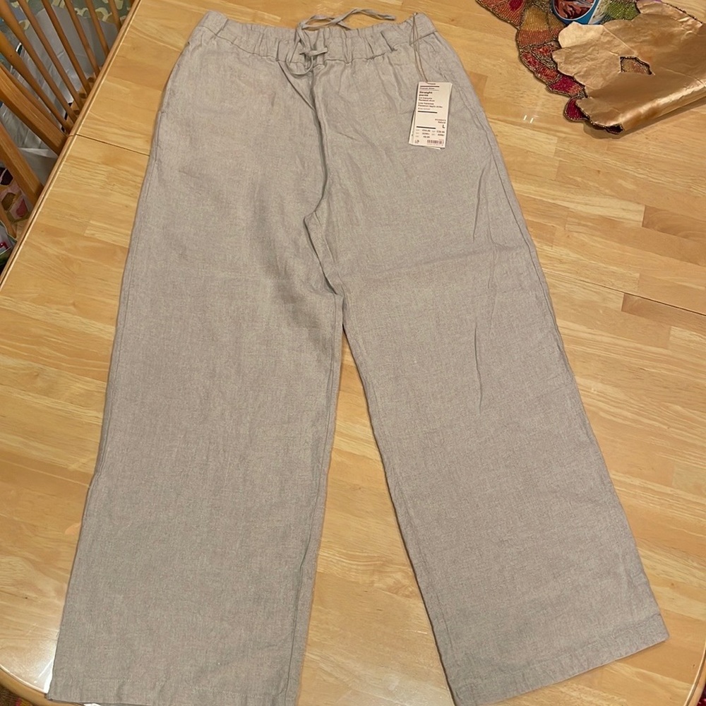 French Linen Straight Beige Pants. Size L